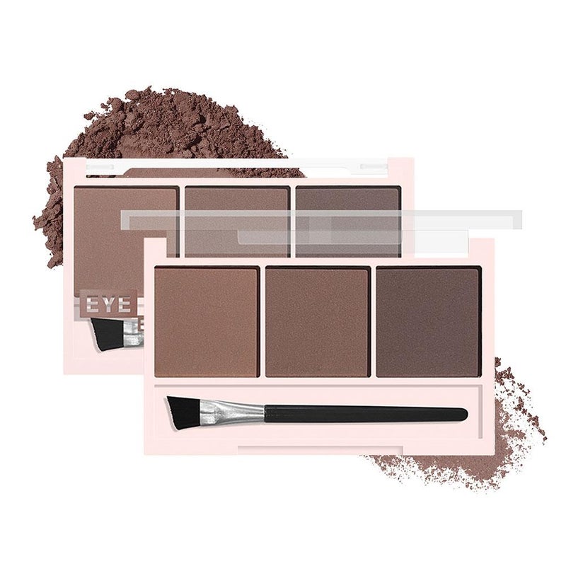 The three-color eyebrow powder palette features a fine, non-flaking, long-lasting color and eyeshadow/contouring.